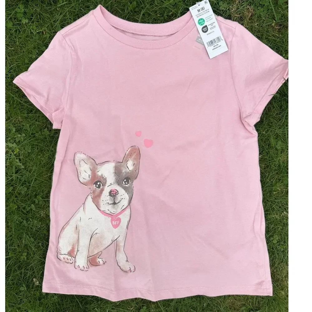 NWT OshKosh Kids Short Sleeve Pink Dog Graphic Tee (SZ M 8)